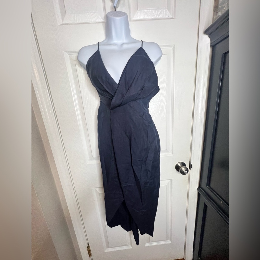 NWOT Fame and Partners US 4 The Jami Dress Midi Strappy Tulip Hem Navy Blue AU 8 - Picture 12 of 16
